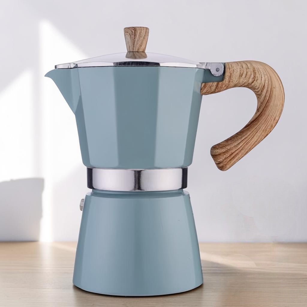 Blue Aluminium Stovetop Moka Espresso Pot, 150 or 300 ml