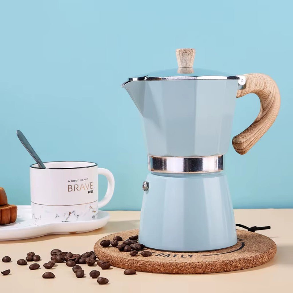 Blue Aluminium Stovetop Moka Espresso Pot, 150 or 300 ml