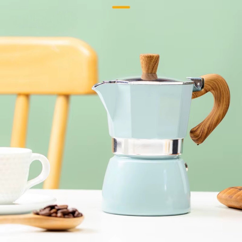 Blue Aluminium Stovetop Moka Espresso Pot, 150 or 300 ml