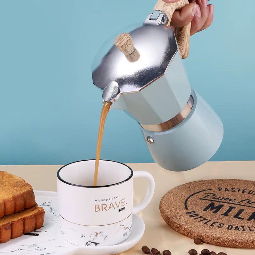 Blue Aluminium Stovetop Moka Espresso Pot, 150 or 300 ml