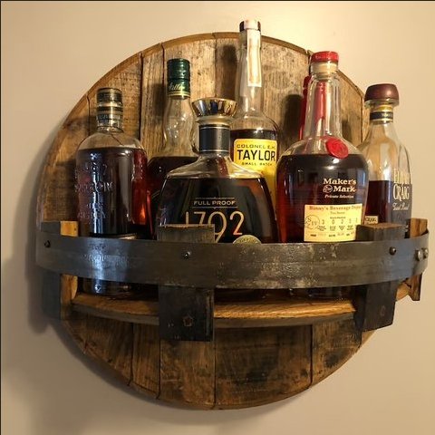 Reclaimed Whisky Barrel Wall Shelf, Rustic Oak, 30 x 30 cm