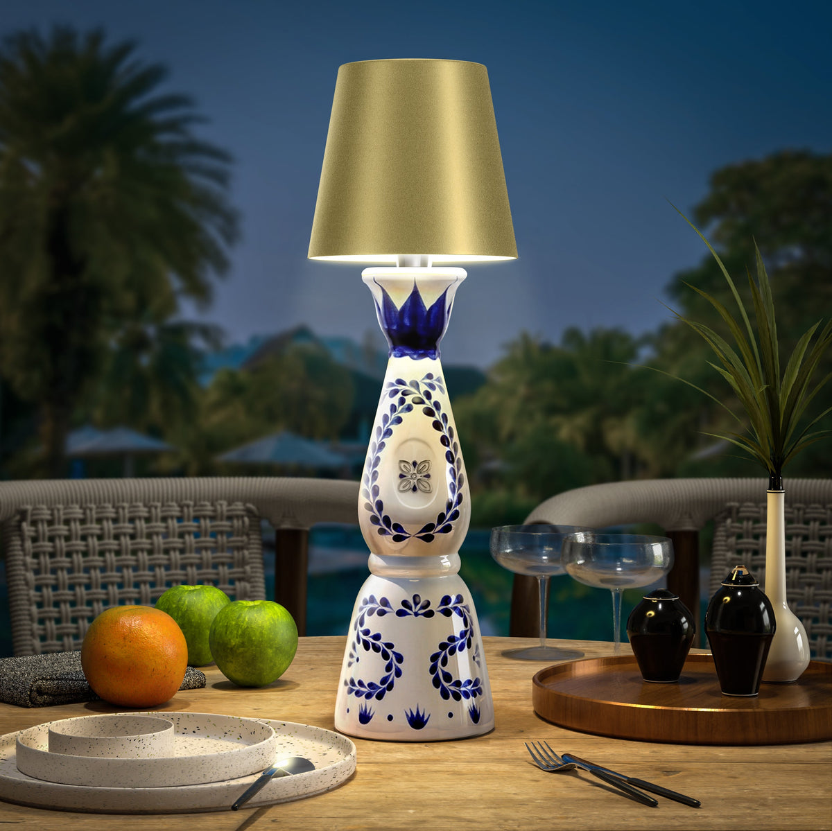 Cordless Bottle Lamp with Fabric Shade, 3000K, USB-C Rechargeable