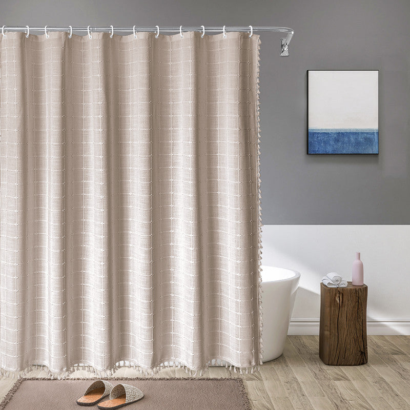 Boho Tasselled Shower Curtain, Waterproof Linen-Weave Jacquard