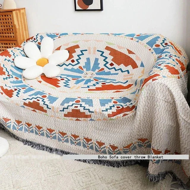 Jacquard Woven Throw with Plaited Fringes, 130 x 160 cm