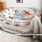 Jacquard Woven Throw with Plaited Fringes, 130 x 160 cm