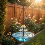 Solar Hanging Bird Bath Fountain, Two-Tier Glass and Metal