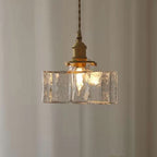 Vintage Ribbed Glass Pendant Light with Iron Frame