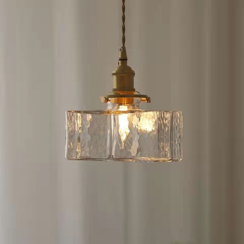 Vintage Ribbed Glass Pendant Light with Iron Frame