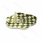 Chequerboard Ceramic Trinket Tray with Wavy Edge