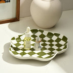 Chequerboard Ceramic Trinket Tray with Wavy Edge