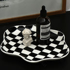 Chequerboard Ceramic Trinket Tray with Wavy Edge