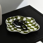 Chequerboard Ceramic Trinket Tray with Wavy Edge
