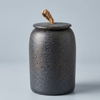 Textured Ceramic Storage Jar with Lid and Jute Handle