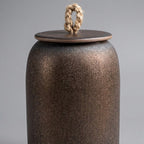 Textured Ceramic Storage Jar with Lid and Jute Handle