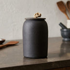 Textured Ceramic Storage Jar with Lid and Jute Handle