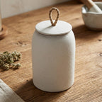 Textured Ceramic Storage Jar with Lid and Jute Handle