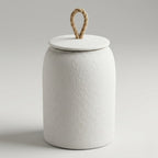 Textured Ceramic Storage Jar with Lid and Jute Handle