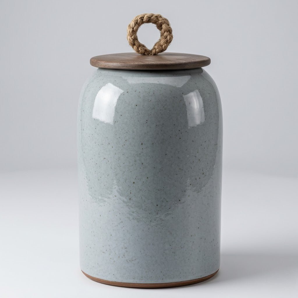 Textured Ceramic Storage Jar with Lid and Jute Handle