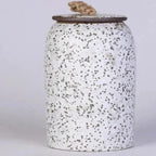 Textured Ceramic Storage Jar with Lid and Jute Handle
