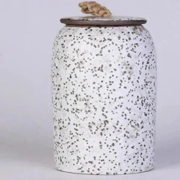 Textured Ceramic Storage Jar with Lid and Jute Handle