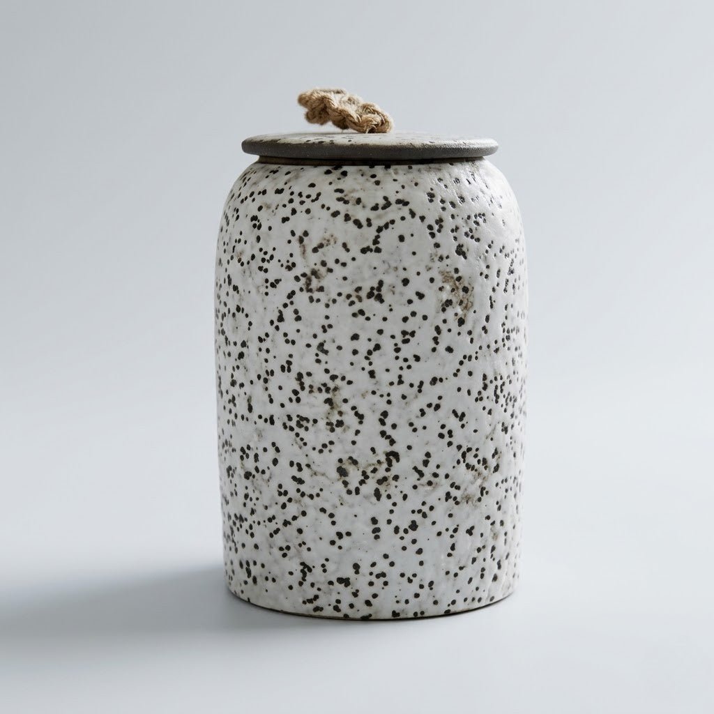 Textured Ceramic Storage Jar with Lid and Jute Handle