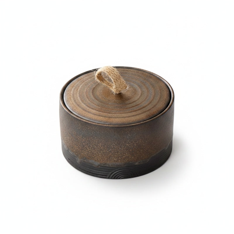 Wabi-Sabi Ceramic Storage Jar with Jute Handle Lid
