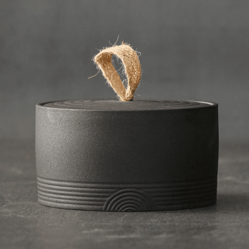 Wabi-Sabi Ceramic Storage Jar with Jute Handle Lid
