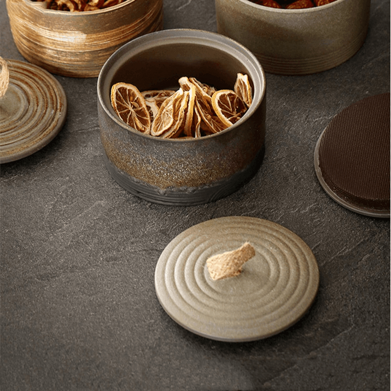 Wabi-Sabi Ceramic Storage Jar with Jute Handle Lid