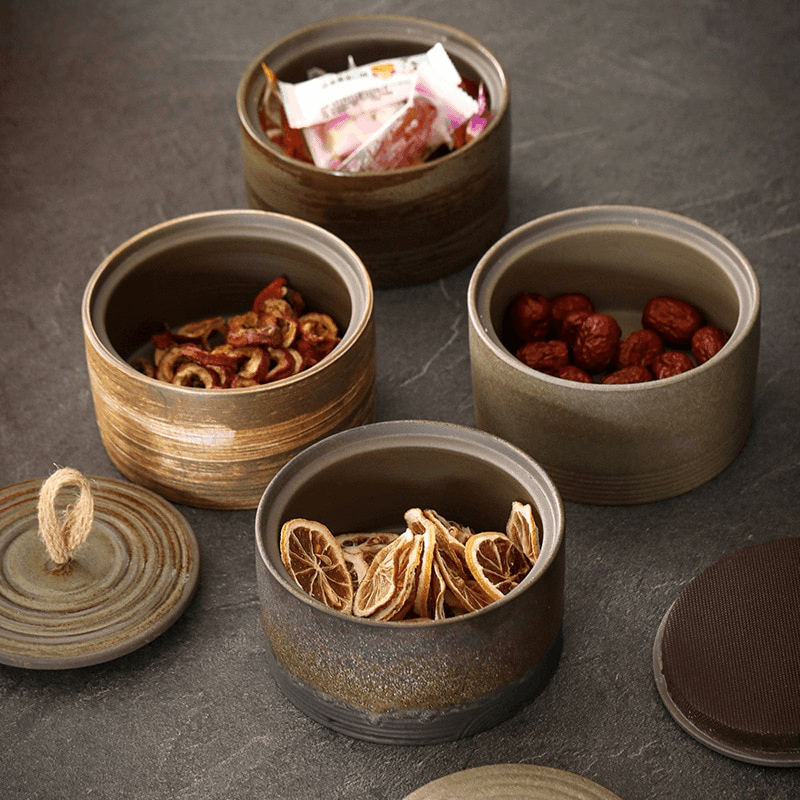 Wabi-Sabi Ceramic Storage Jar with Jute Handle Lid
