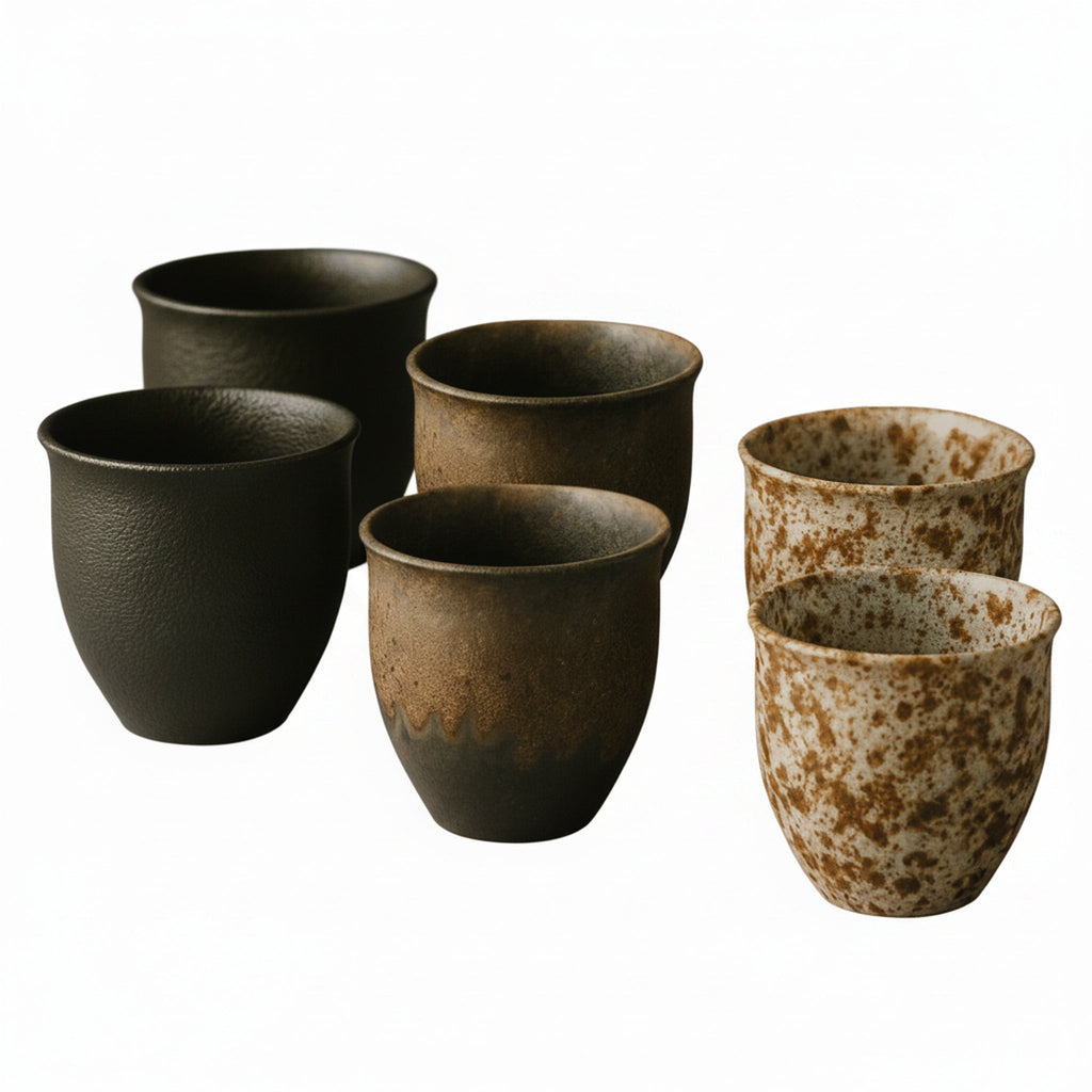 Rustic Ceramic Espresso Cup Set of 6, 90ml Glazed Finish