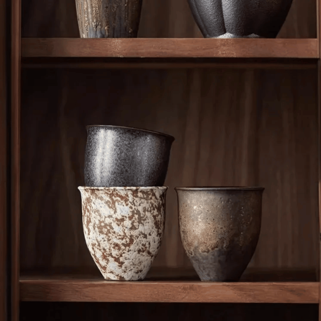 Rustic Ceramic Espresso Cup Set of 6, 90ml Glazed Finish