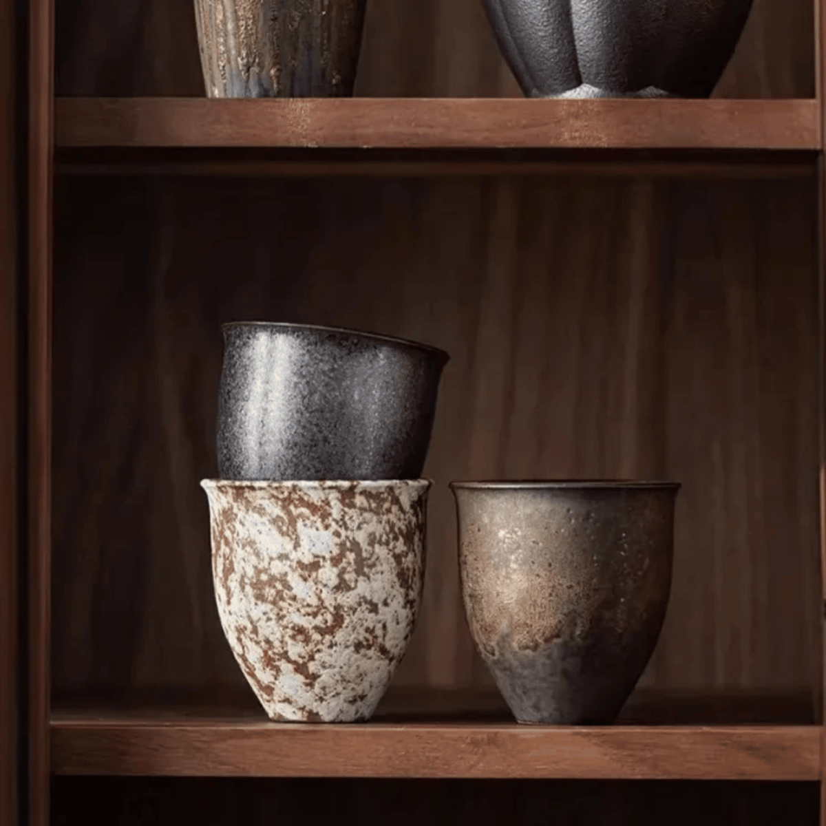 Rustic Ceramic Espresso Cup Set of 6, 90ml Glazed Finish