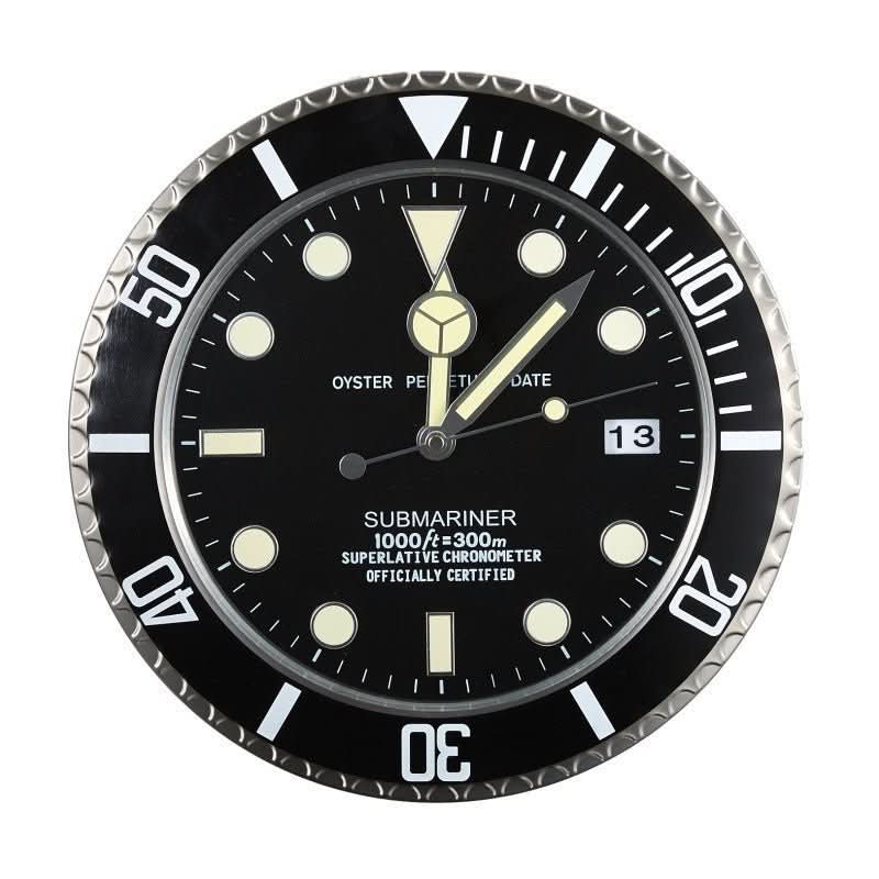 Silent Wall Clock with Steel Frame and Glowing Hands