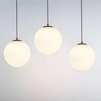 White Glass Globe Pendant Light, Seven Sizes from 15 to 50 cm