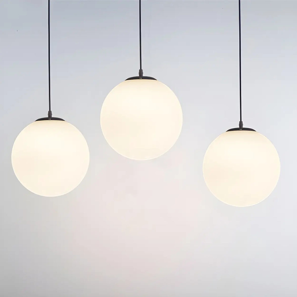 White Glass Globe Pendant Light, Seven Sizes from 15 to 50 cm