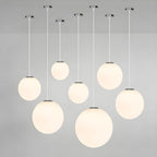White Glass Globe Pendant Light, Seven Sizes from 15 to 50 cm