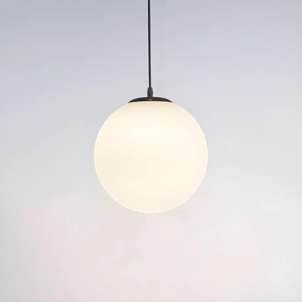 White Glass Globe Pendant Light, Seven Sizes from 15 to 50 cm