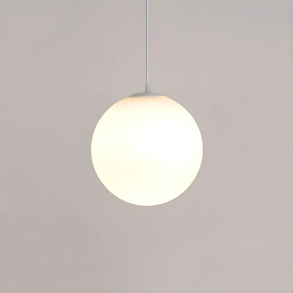 White Glass Globe Pendant Light, Seven Sizes from 15 to 50 cm