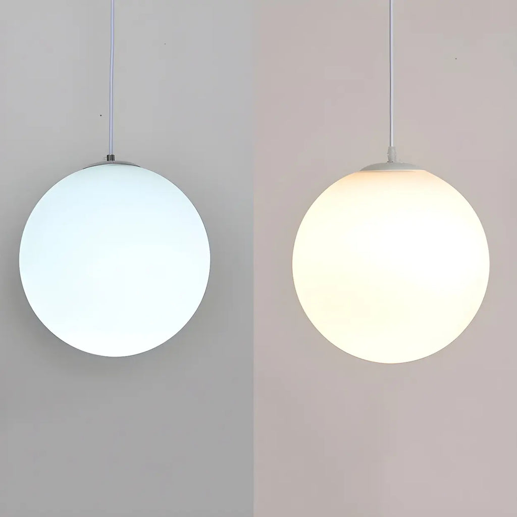 White Glass Globe Pendant Light, Seven Sizes from 15 to 50 cm