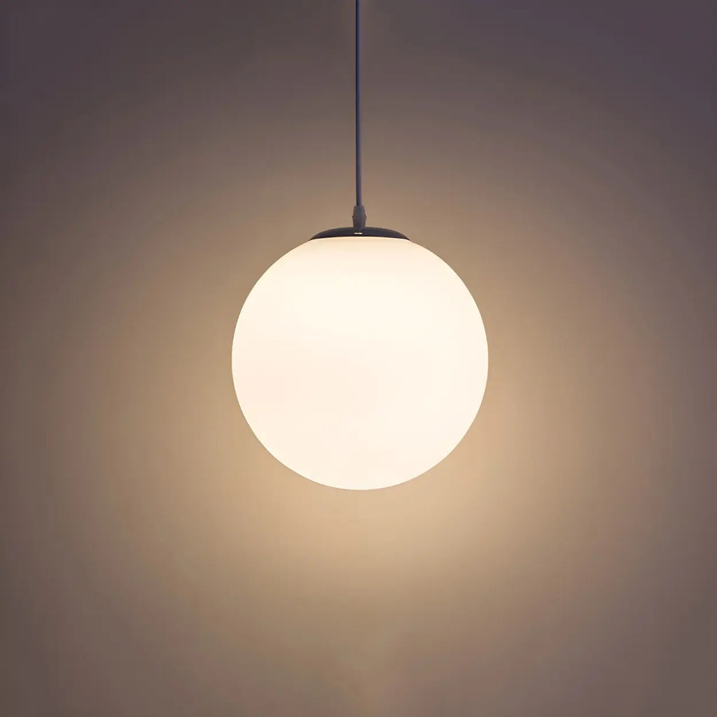 White Glass Globe Pendant Light, Seven Sizes from 15 to 50 cm