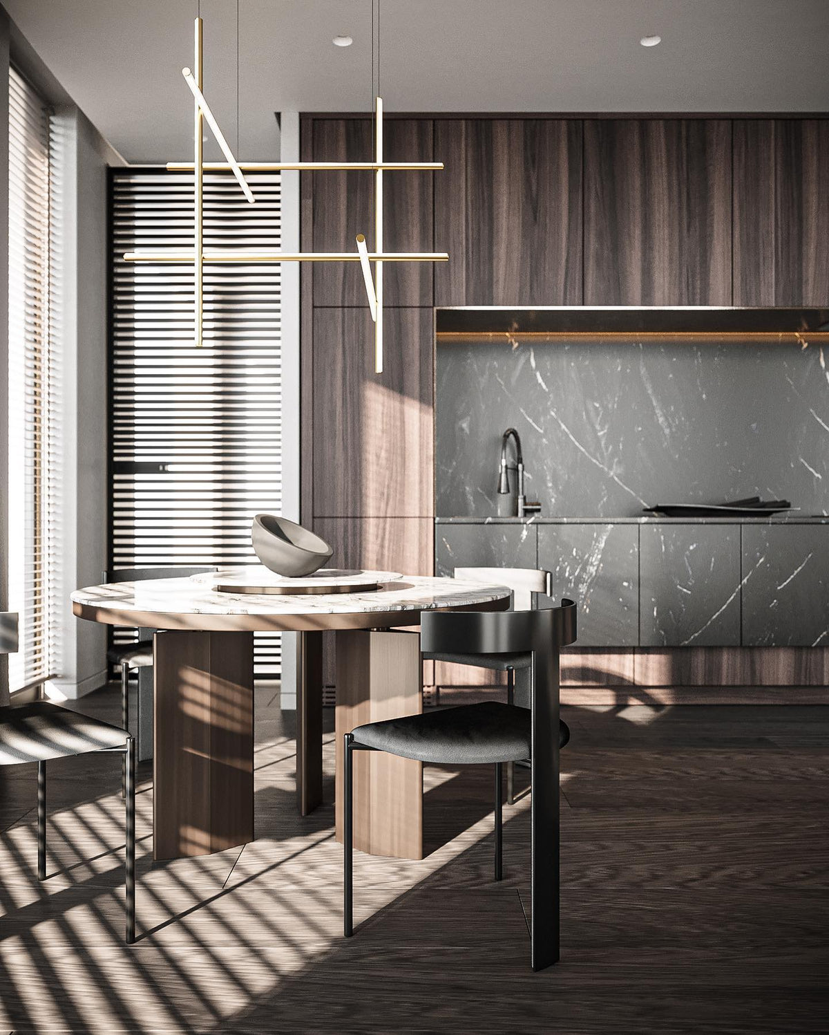 Linear Grid LED Chandelier in Aluminium, Gold or Black