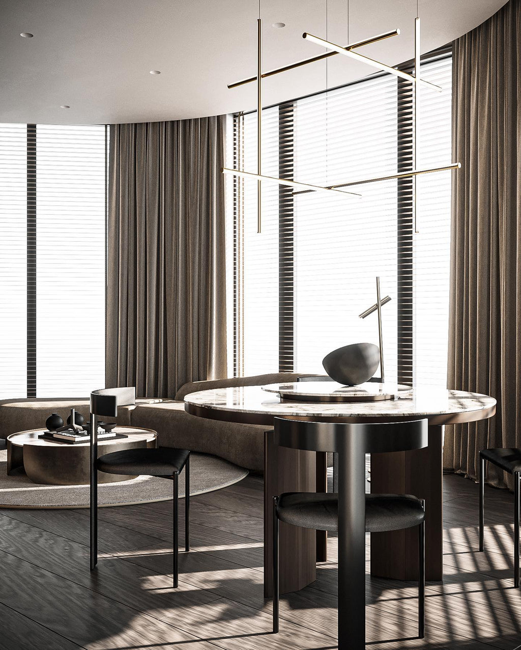 Linear Grid LED Chandelier in Aluminium, Gold or Black