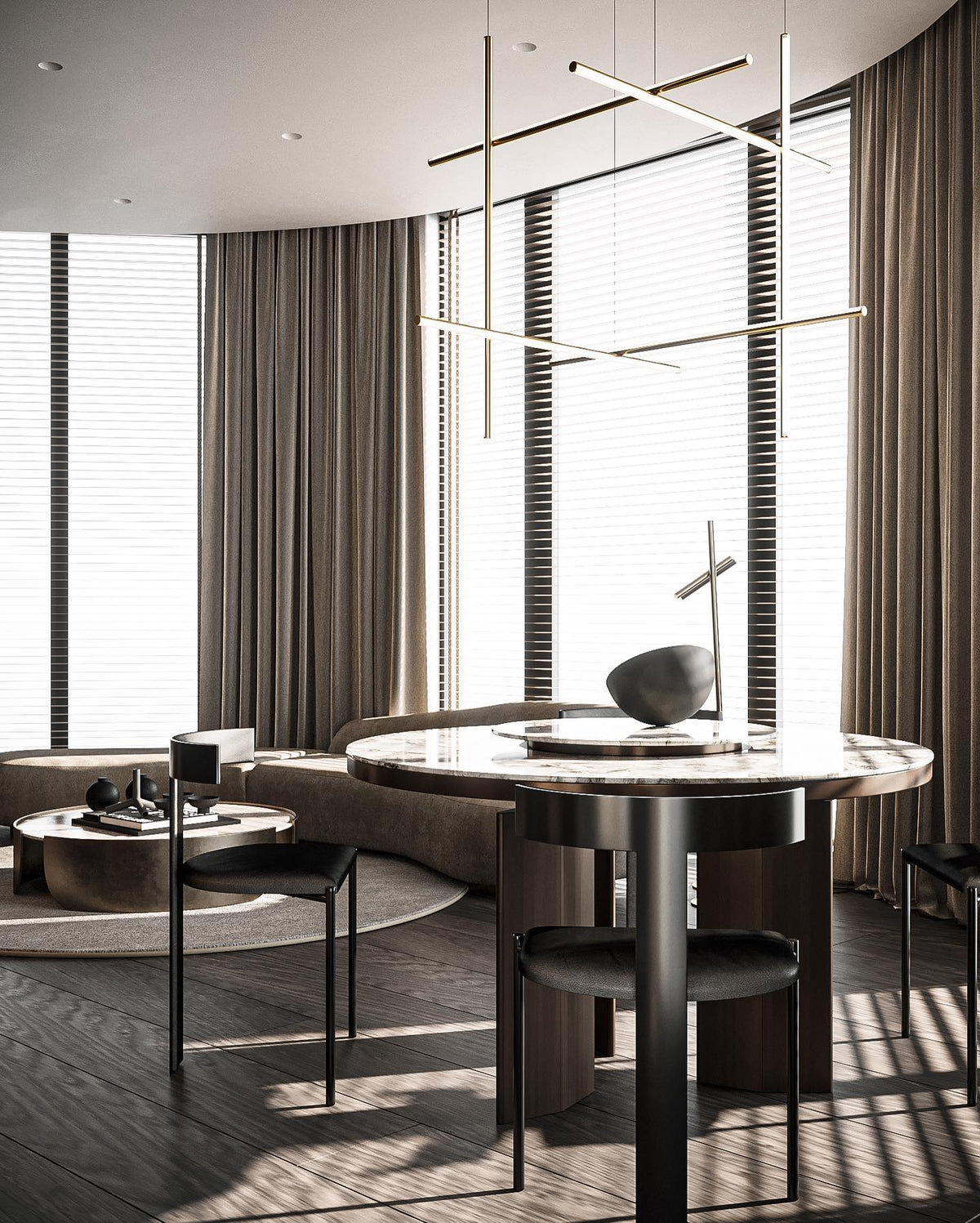 Linear Grid LED Chandelier in Aluminium, Gold or Black