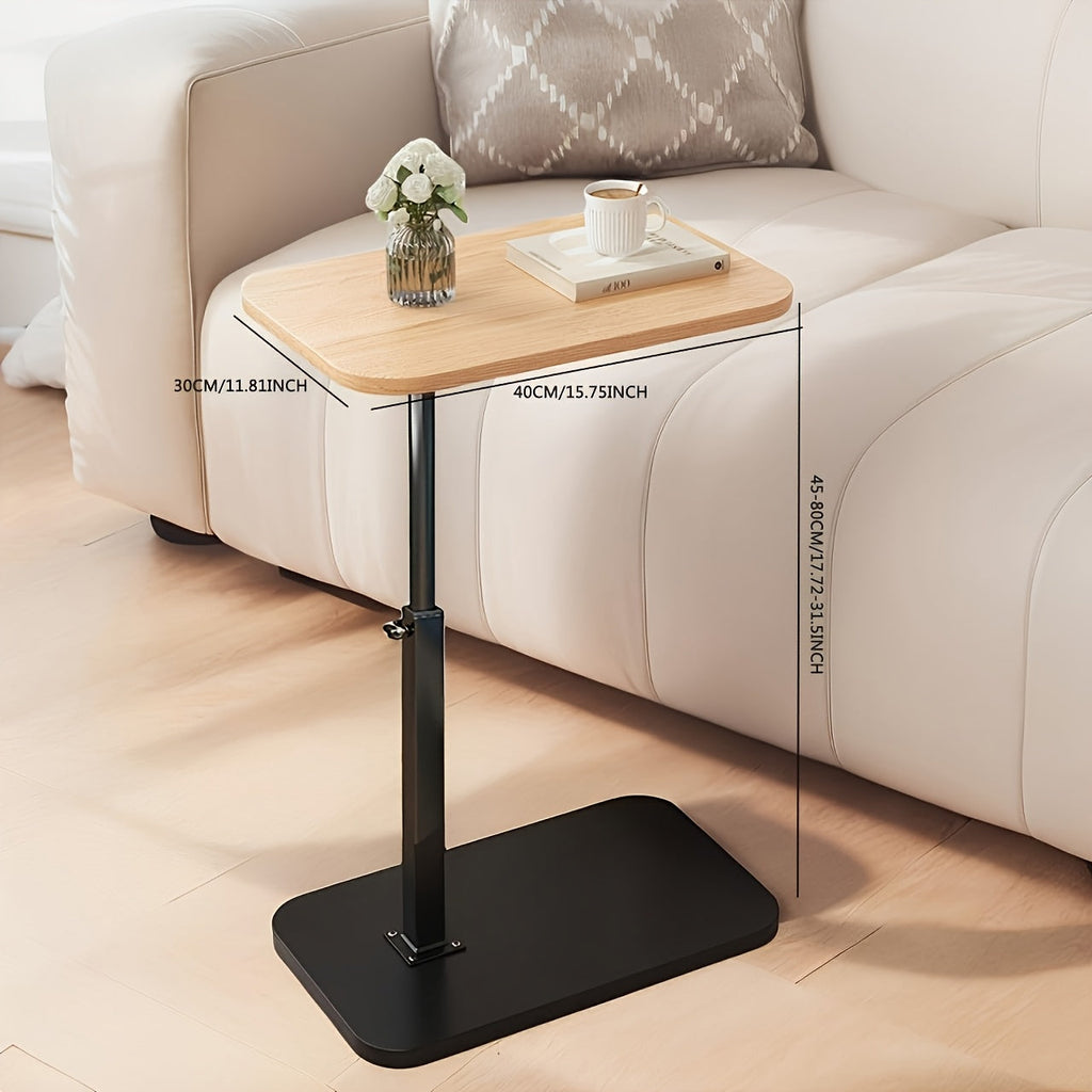 Height Adjustable Side Table for Sofa and Bed, Wood and Metal