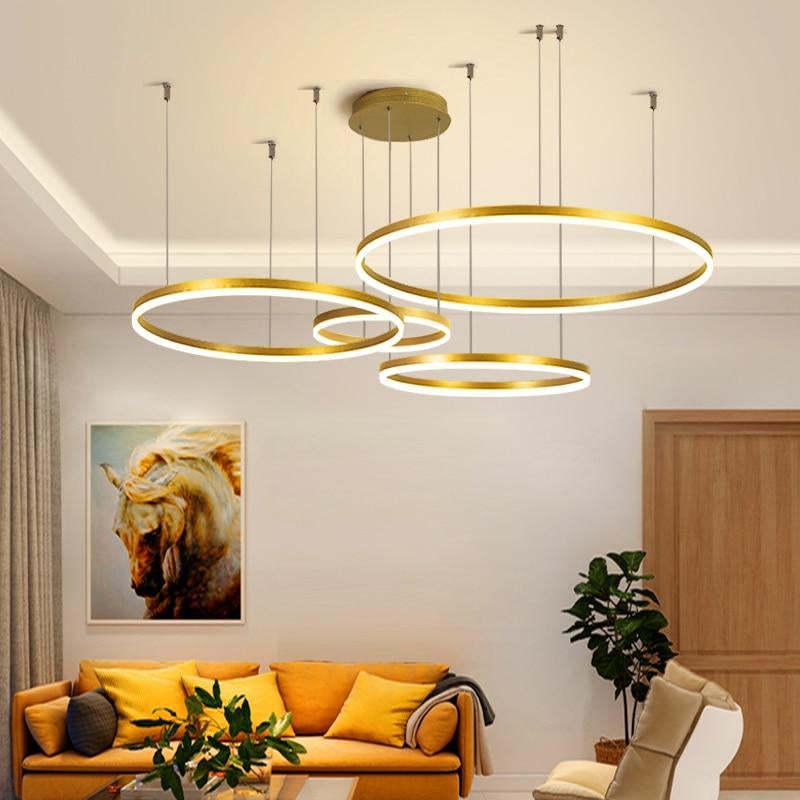 Circular Ring LED Pendant Light, 2-5 Rings, Black, Gold or Brown