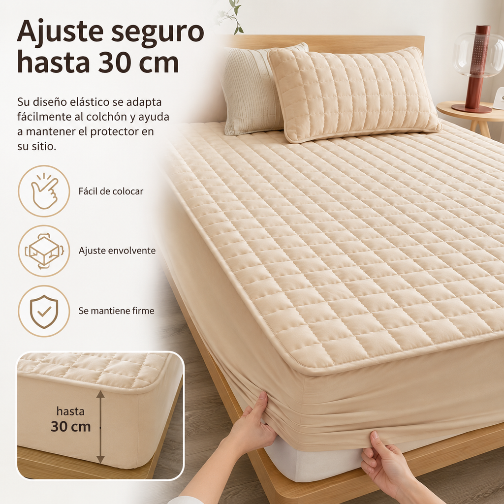 Quilted Water-Resistant Mattress Protector, Fits 30cm Depth