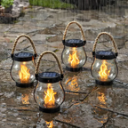 Solar Flame-Effect Garden Lantern, USB-C Rechargeable Metal
