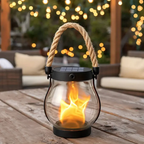 Solar Flame-Effect Garden Lantern, USB-C Rechargeable Metal