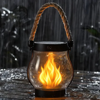 Solar Flame-Effect Garden Lantern, USB-C Rechargeable Metal