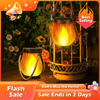 Solar Flame-Effect Garden Lantern, USB-C Rechargeable Metal